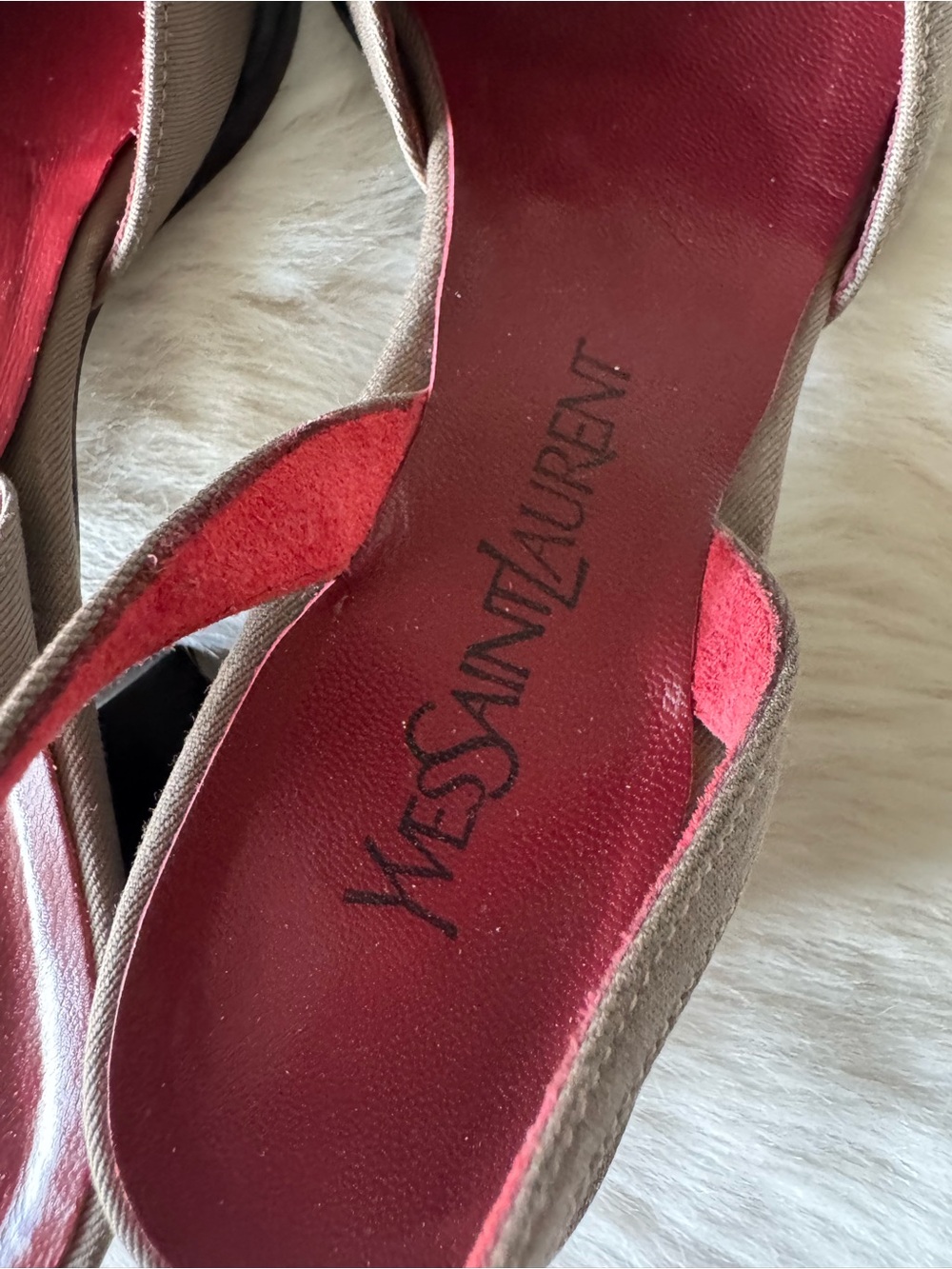 Yves Saint Laurent Taupe Slingback Mules with Red Insole - Picture 5 of 14